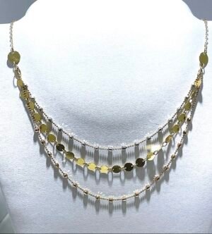 Collana a 3 fili in oro giallo, bianco e rosa