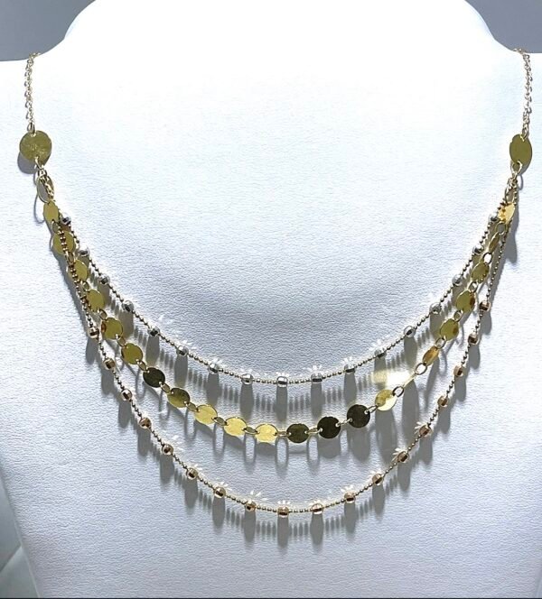 Collana a 3 fili in oro giallo, bianco e rosa