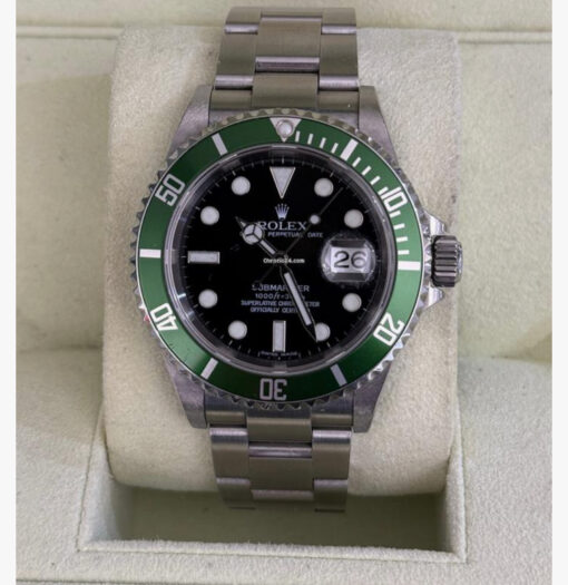 Rolex Submariner Date Certified Kermit ghiera verde del 2007 full set top condition con documenti scatola