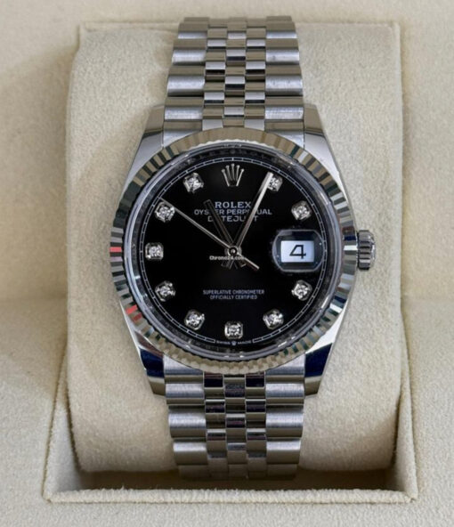 Rolex Datejust 36 Certified quadrante in diamanti nero del 2021 Jubilee full set excellent condition