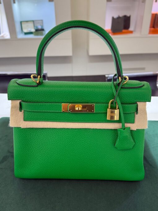 Borsa Hermès kelly 28 retourne togo clemence taurillon hardware dorato NUOVA color Verde bambù full set con scontrini e scatole FULL STICKERS