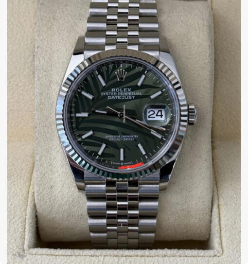 Rolex Datejust 36 green Palm motif dial del 2022 full set excellent condition con documenti