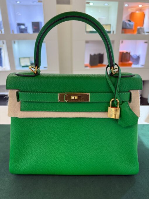 Borsa Hermès kelly 28 retourne togo clemence taurillon hardware dorato NUOVA color Verde bambù full set con scontrini e scatole FULL STICKERS - Image 10