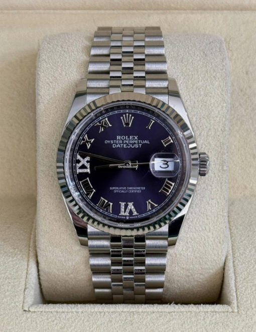 Rolex Datejust 36 quadrante in diamanti ore 6 & 9 aubergine purple viola del 2019 full set