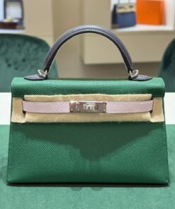Hermès mini Kelly - Kelly 20 Nuova 2024 sellier pellame epsom tricolor Vertmoyen ardoise mauvepale hardware palladio con tracolla