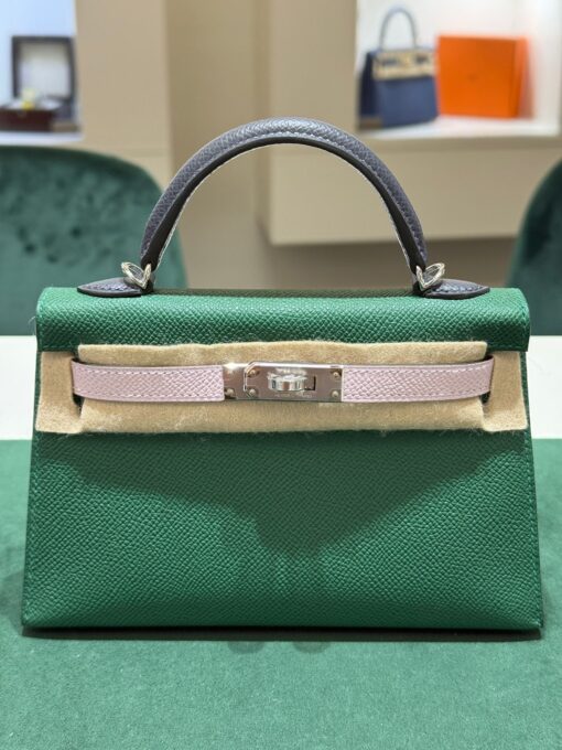Hermès mini Kelly - Kelly 20 Nuova 2024 sellier pellame epsom tricolor Vertmoyen ardoise mauvepale hardware palladio con tracolla