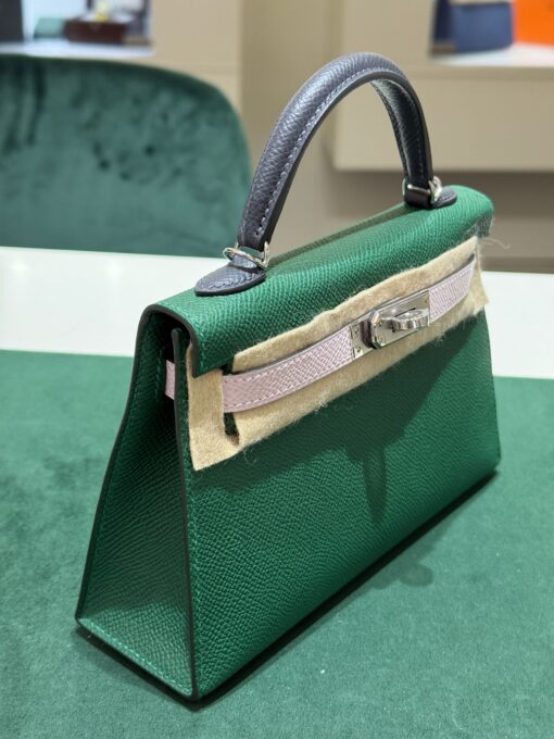 Hermès mini Kelly - Kelly 20 Nuova 2024 sellier pellame epsom tricolor Vertmoyen ardoise mauvepale hardware palladio con tracolla - Image 2