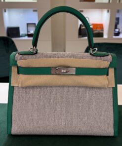 Hermès Kelly 28 sellier veau T&C toile H/VE pelle e Canvas tela NUOVA 2025 Maggio seriale W color vert verde