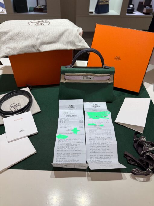 Hermès mini Kelly - Kelly 20 Nuova 2024 sellier pellame epsom tricolor Vertmoyen ardoise mauvepale hardware palladio con tracolla - Image 3