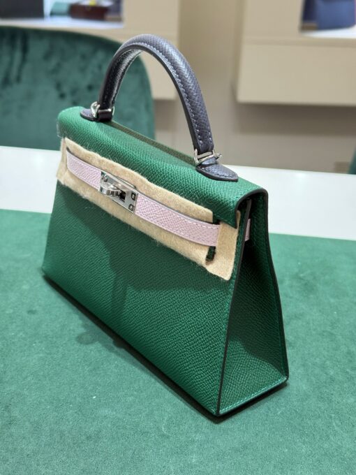 Hermès mini Kelly - Kelly 20 Nuova 2024 sellier pellame epsom tricolor Vertmoyen ardoise mauvepale hardware palladio con tracolla - Image 4