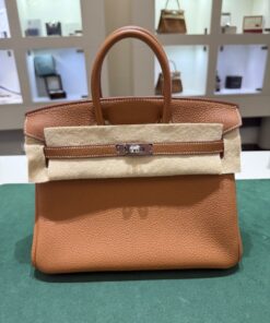 Hermès Birkin 25 retourne veau togo gold stampa K NUOVA 2025 colore gold hardware palladio full set con scontrino ufficiale Hermès pellicole stickers ovunque .