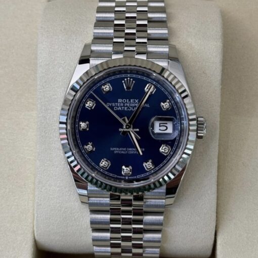 Rolex Datejust 36 NUOVO 2025 Giugno Italia Jubilee quadrante blu in diamanti full set documenti