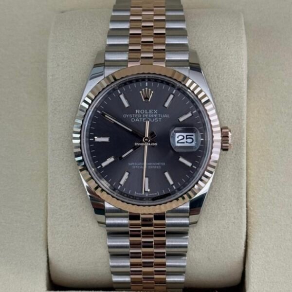 Rolex Datejust 36 NUOVO 2025 ardesia grigio jubilee Luglio acciao oro rosa full set documenti
