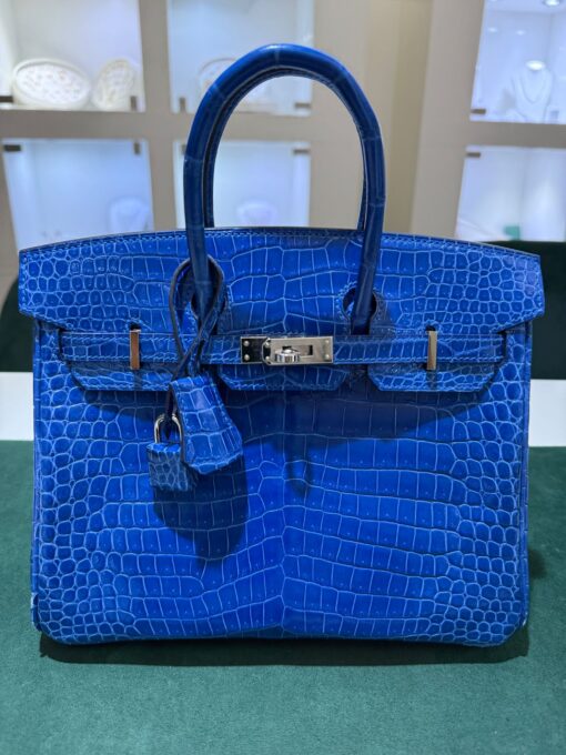 Hermès Birkin 25 crocodile poro porosus lisse stampa U second hand colore blue hardware palladio full set con scontrino ufficiale Hermès - Image 3