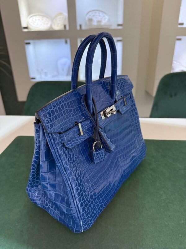 WhatsApp Image 2025-07-31 at 17.39.51 (2) Hermès Birkin 25 crocodile poro porosus lisse stampa U second hand colore blue hardware palladio full set con scontrino ufficiale Hermès