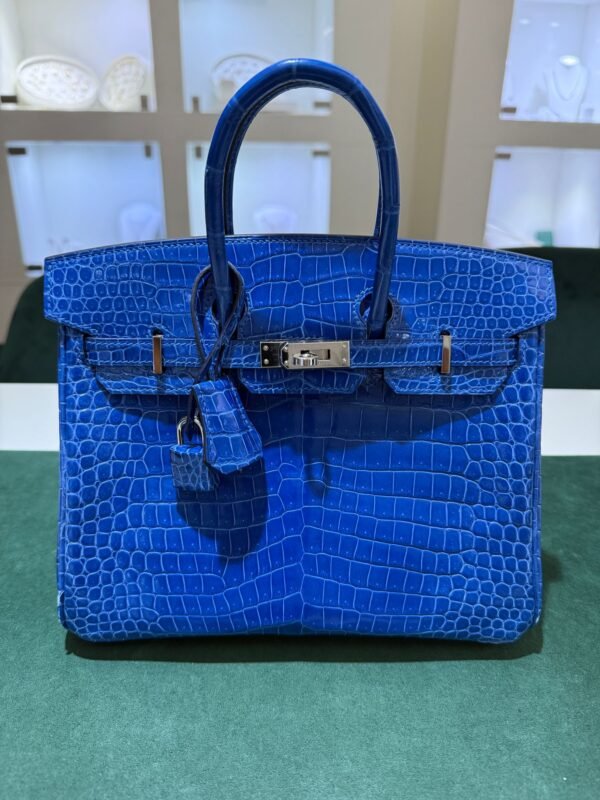 WhatsApp Image 2025-07-31 at 17.39.51 Hermès Birkin 25 crocodile poro porosus lisse stampa U second hand colore blue hardware palladio full set con scontrino ufficiale Hermès