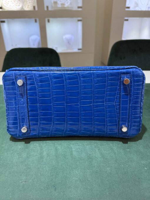 Hermès Birkin 25 crocodile poro porosus lisse stampa U second hand colore blue hardware palladio full set con scontrino ufficiale Hermès - Image 10