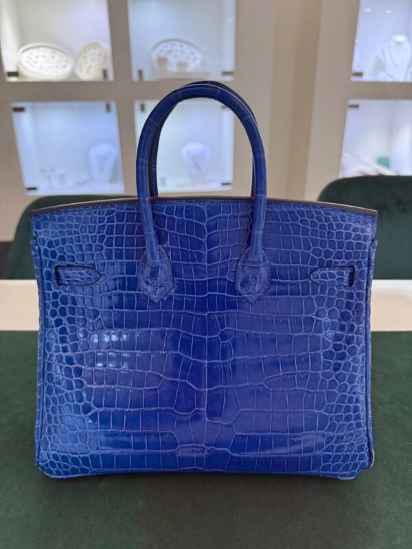 WhatsApp Image 2025-07-31 at 17.39.52 (4) Hermès Birkin 25 crocodile poro porosus lisse stampa U second hand colore blue hardware palladio full set con scontrino ufficiale Hermès