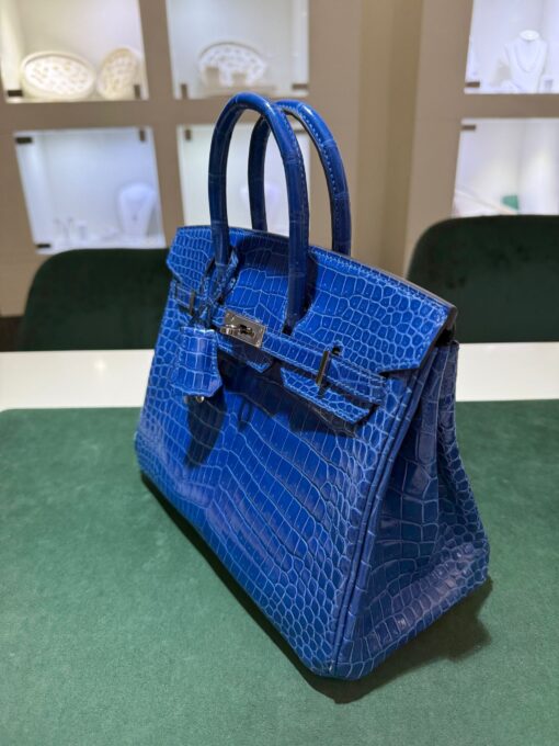 Hermès Birkin 25 crocodile poro porosus lisse stampa U second hand colore blue hardware palladio full set con scontrino ufficiale Hermès - Image 13