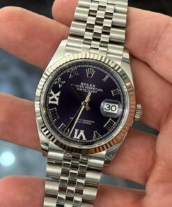 Alternative view of Rolex Datejust 36 NUOVO Jubilee 2025 quadrante viola aubergine con diamanti ore 6 e 9 full set