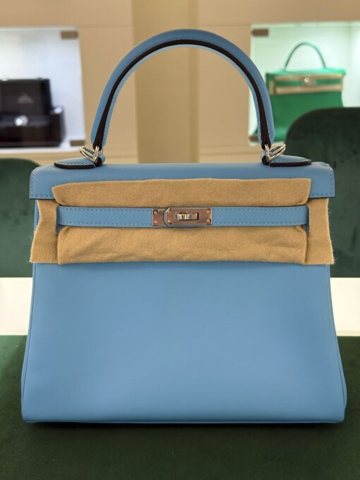 Hermès Kelly 25 retourne swift Nuova Dicembre 2024 stampa W color azzurro Tiffany