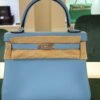 Hermès Kelly 25 retourne swift Nuova Dicembre 2024 stampa W color azzurro Tiffany