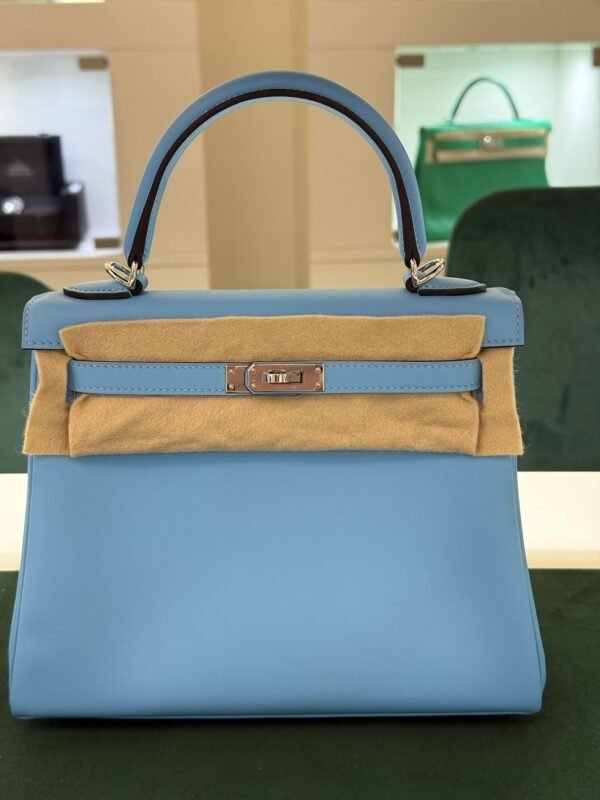 Hermès Kelly 25 retourne swift Nuova Dicembre 2024 stampa W color azzurro Tiffany