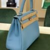 Hermès Kelly 25 retourne swift Nuova Dicembre 2024 stampa W color azzurro Tiffany