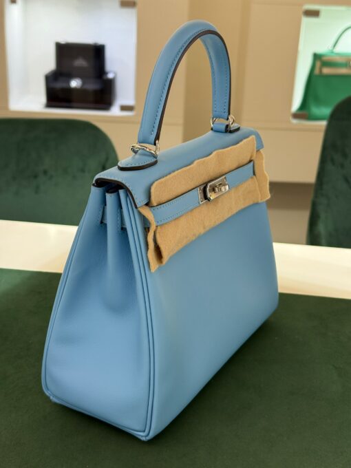 Hermès Kelly 25 retourne swift Nuova Dicembre 2024 stampa W color azzurro Tiffany - Image 3