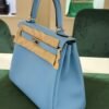 Hermès Kelly 25 retourne swift Nuova Dicembre 2024 stampa W color azzurro Tiffany