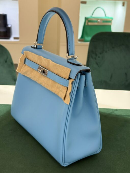 Hermès Kelly 25 retourne swift Nuova Dicembre 2024 stampa W color azzurro Tiffany - Image 4
