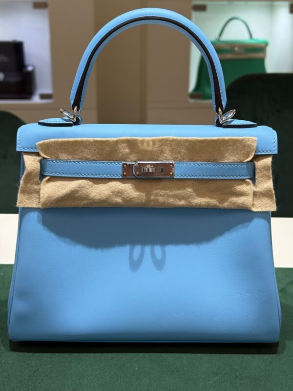 Hermès Kelly 25 retourne swift Nuova Dicembre 2024 stampa W color azzurro Tiffany