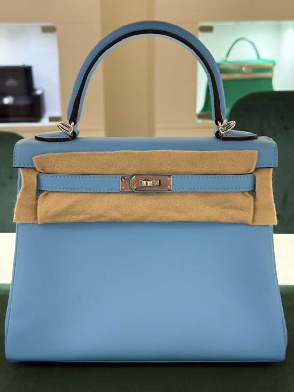 Hermès Kelly 25 retourne swift Nuova Dicembre 2024 stampa W color azzurro Tiffany