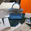 Hermès Kelly 25 retourne swift Nuova Dicembre 2024 stampa W color azzurro Tiffany