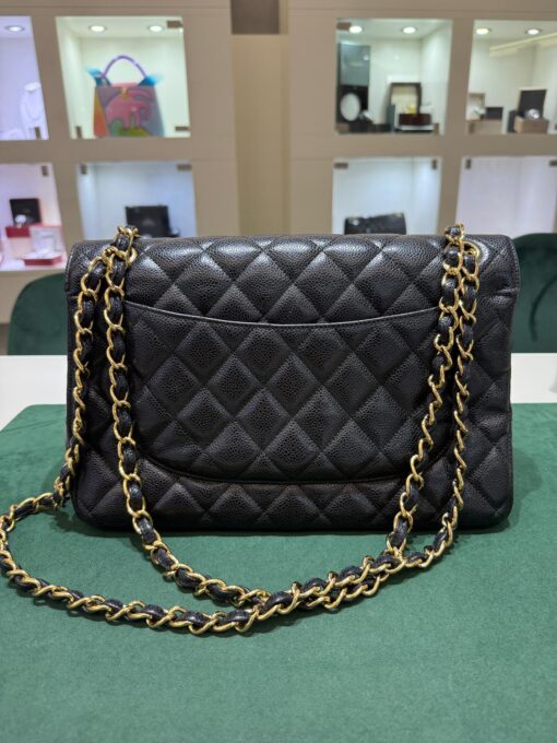 Chanel classica grande jumbo caviar doppia patta pelle vitello martellato & effetto dorato nero interno bordeaux. Lunghezza 30cm full set del 2011 con card dustbag e scatola condizioni eccellenti. - Image 4