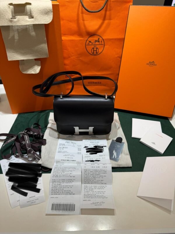 Hermes Sac Constance Mini 18 mirro NUOVA 2025 Ottobre pellame veau box ( box calf) hardware palladio color noir nero