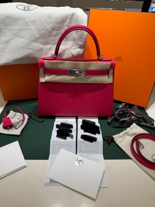 Hermès Kelly 28 sellier veau pellame epsom NUOVA 2025 Giugno seriale K color rose extreme con hardware palladio