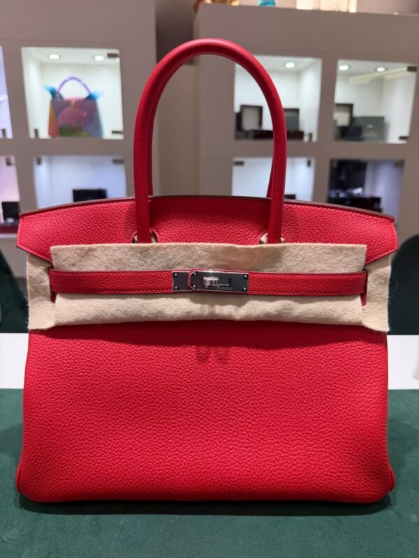 Hermès Birkin 30 retourne veau togo rouge radie stampa K NUOVA 2025 Agosto colore rouge hardware palladio full set con scontrino ufficiale Hermès pellicole stickers ovunque .