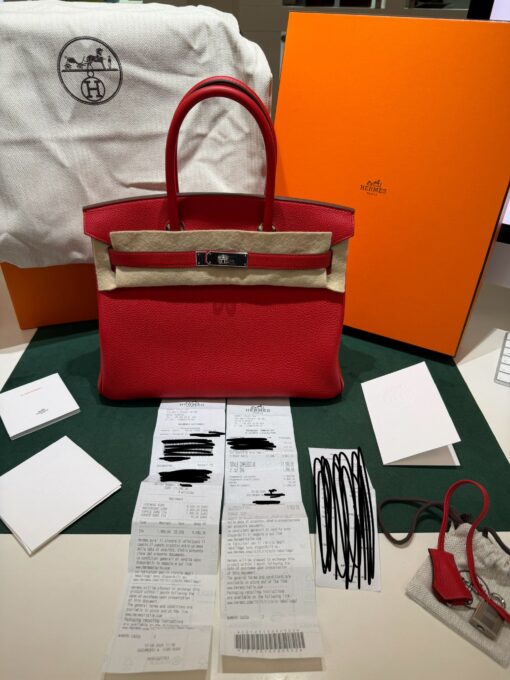 Hermès Birkin 30 retourne veau togo rouge radie stampa K NUOVA 2025 Agosto colore rouge hardware palladio full set con scontrino ufficiale Hermès pellicole stickers ovunque . - Image 2