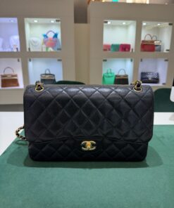 Chanel classica grande jumbo NUOVA caviar doppia patta pelle vitello martellato & effetto dorato