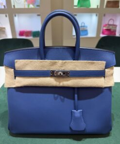 Hermès Birkin 25 veau swift color P5 blue tie stampa K NUOVA Ottobre 2025 hardware palladio full set con scontrino ufficiale Hermès pellicole stickers ovunque