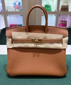 Hermès Birkin 25 retourne veau togo color gold ( marrone ) stampa K NUOVA 2025 Novembre hardware dorato full set con scontrino ufficiale Hermès pellicole stickers ovunque .