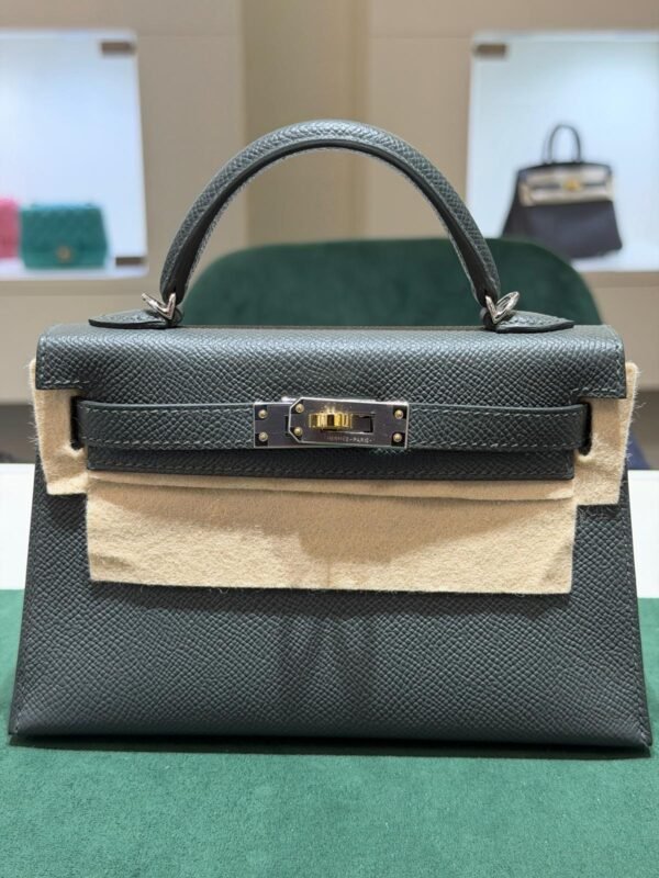 Hermès Kelly II Sellier Mini – vert  - Epsom –  Sellier - Electrum Silver Hardware NUOVA