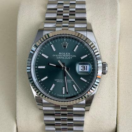 Rolex Datejust 36 verde menta green NUOVO 2025 Novembre Italia full set con documenti e scatola