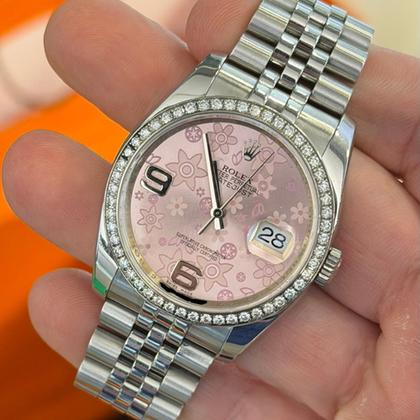 Rolex Datejust 36 del 2009 pink floral dial ghiera in diamanti full set top condition - Image 2