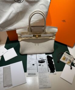 Alternative view of Hermès Birkin 30 retourne veau togo color craie stampa K NUOVA 2026 hardware dorato full set con scontrino ufficiale Hermès pellicole stickers ovunque