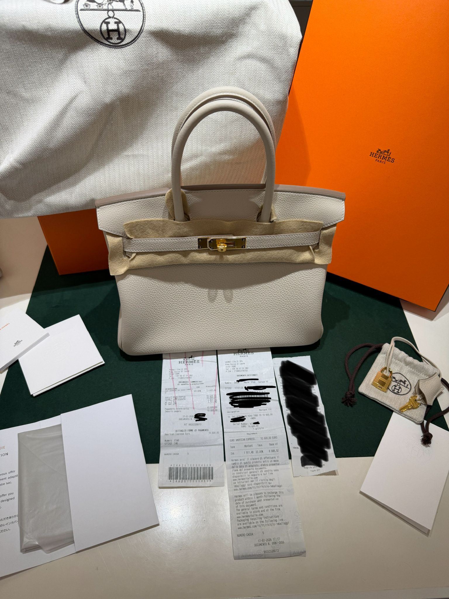 Hermès Birkin 30 retourne veau togo color craie stampa K NUOVA 2026 hardware dorato full set con scontrino ufficiale Hermès pellicole stickers ovunque - Image 2