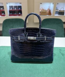 Hermès Birkin 25 crocodile poro porosus lisse australiano stampa W NUOVA full stickers colore bleu marine