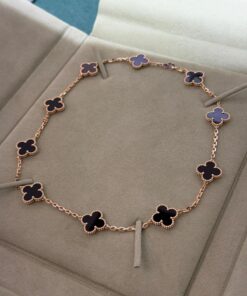 Collana Vintage Alhambra a 10 motivi in oro giallo, pietra onice.