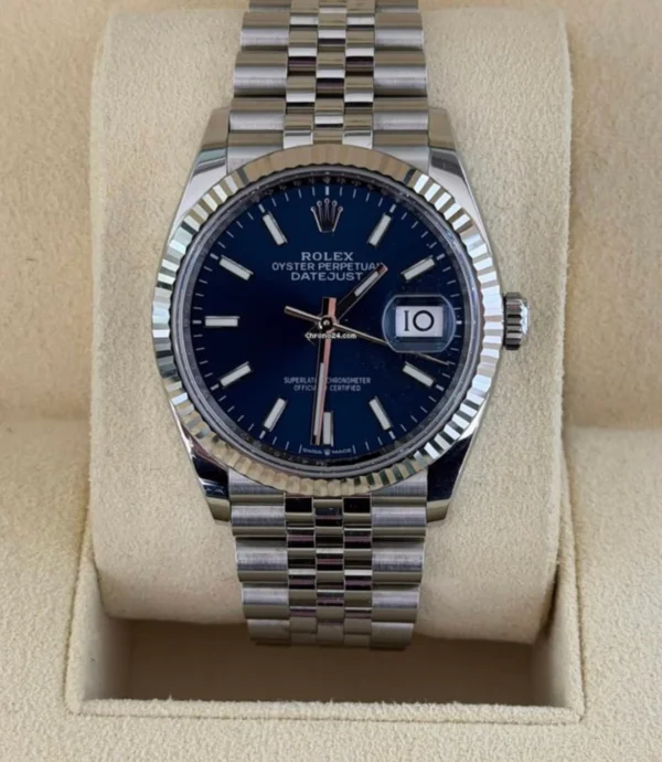 Rolex Datejust 36 mm Blu del 2024 full set top condition con documenti e scatola Rolex